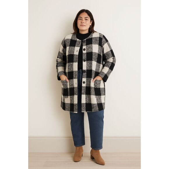 Hazelhazel Black White Buffalo Check Plaid Coat Cardigan Jacket Textured Knit, M - Picture 1 of 11